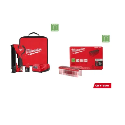 Milwaukee M12 Cable Stapler Kit with 1inch Insulated Cable Staples 600qty Bundle